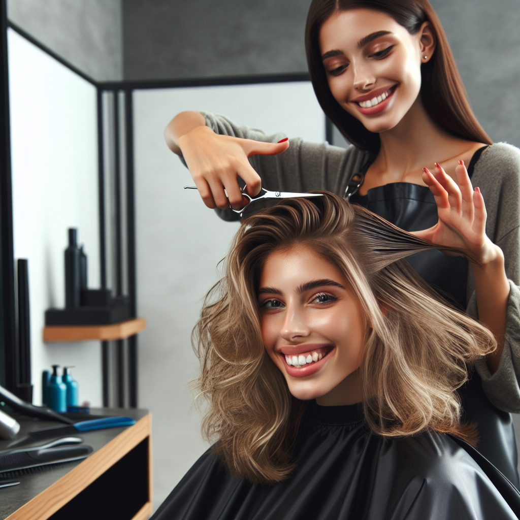 Image générée par IA - Une coiffeuse créant une coupe tendance sur une cl...